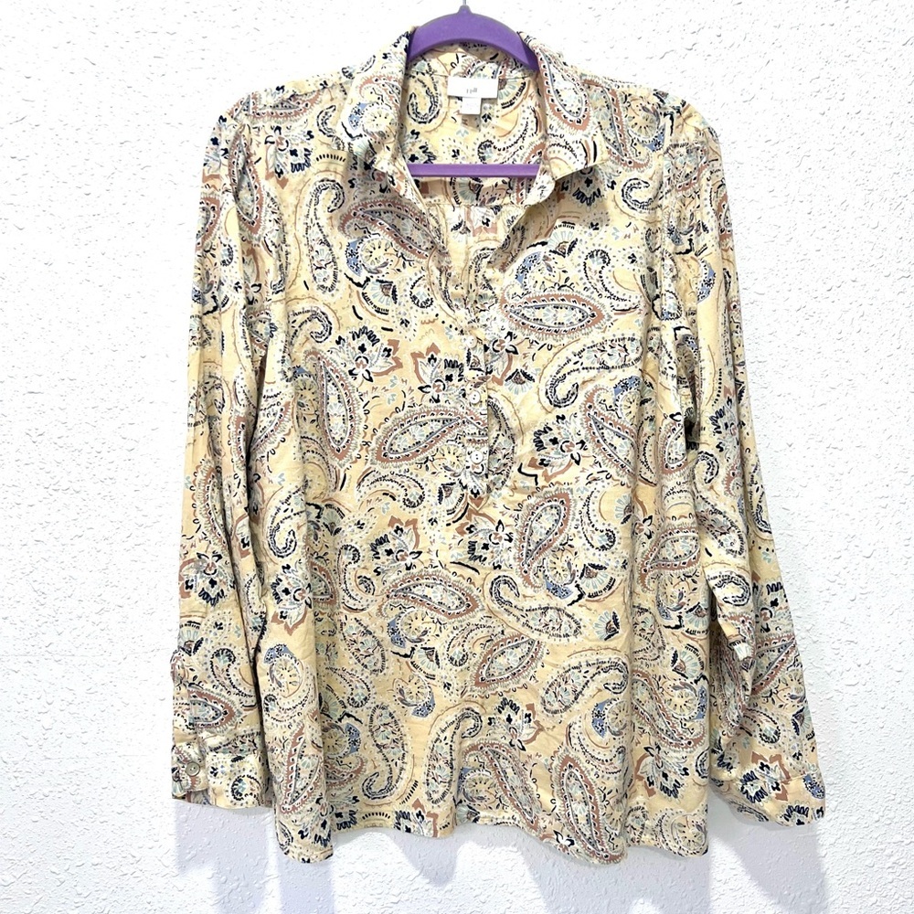 J. Jill cotton blend Cream and Brown Paisley Shirt L